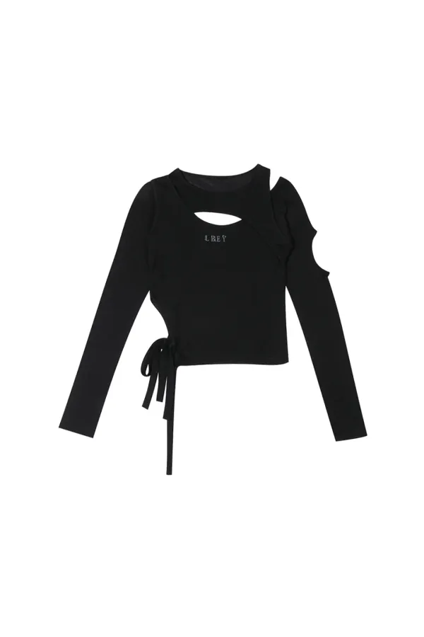 CUT OUT LONG SLEEVE TOP BLACK