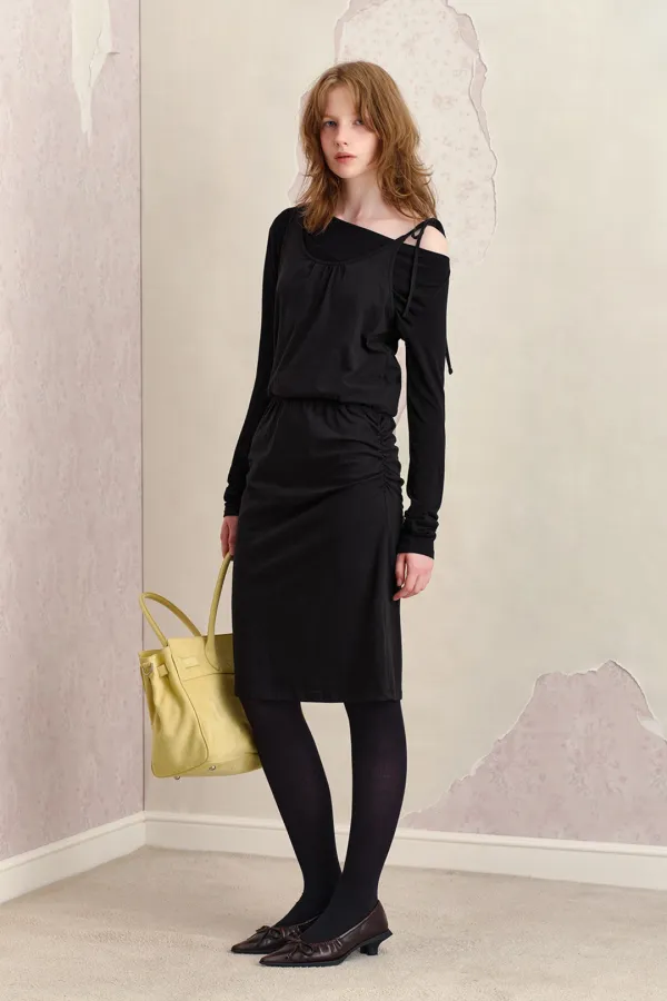 TWO-WAY SLEEVELESS ONE-PIECE, BLACK