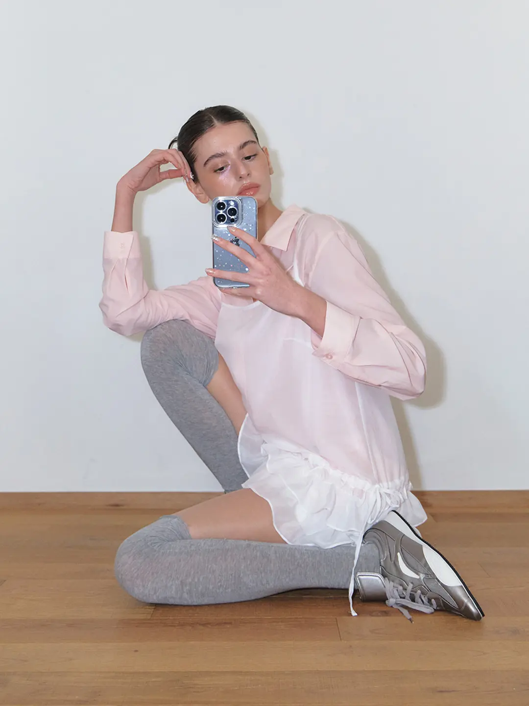 에트몽 Flow Sheer Shirt, Pink 상품 이미지 2