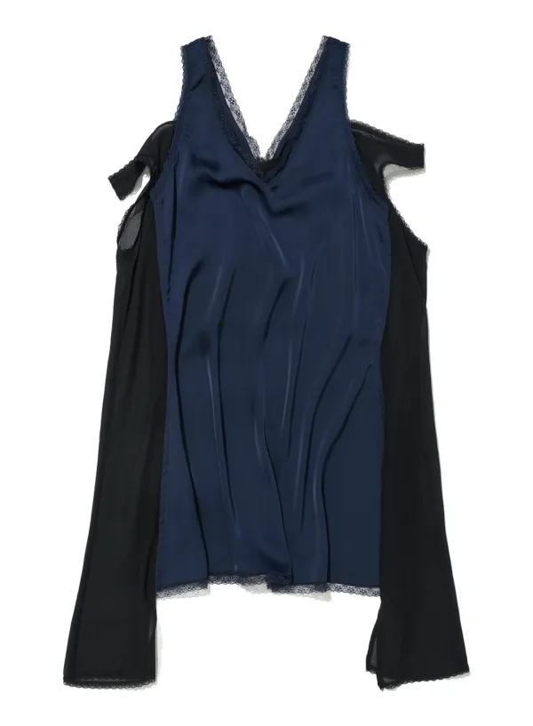 [WOMEN] ASYMMETRIC LACE TRIM SLIP DRESS_NAVY
