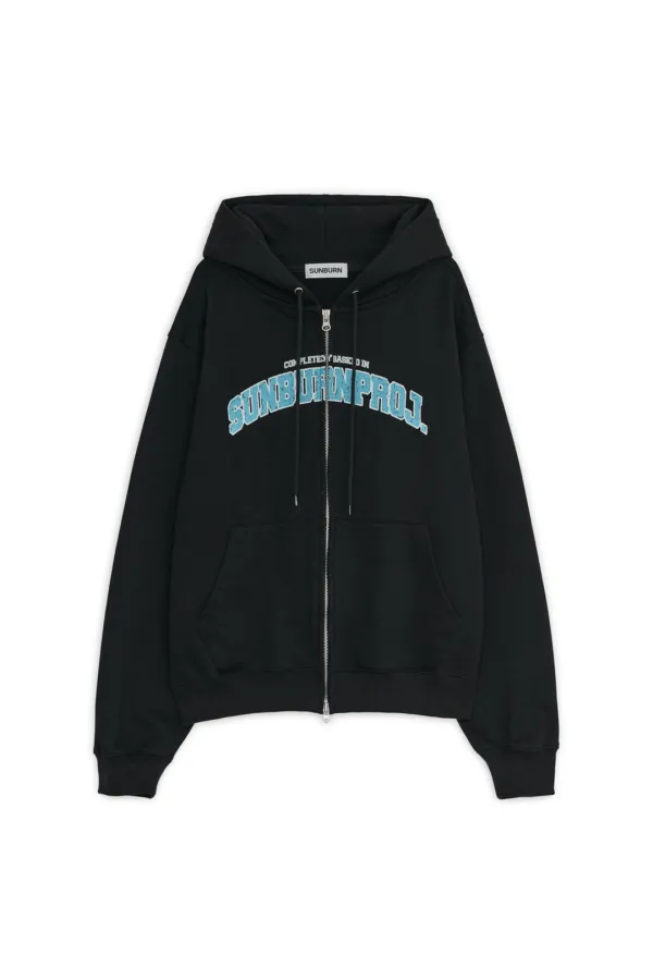 SUNBURN BASIC LOGO HOODIE ZIP-UP, BLACK
