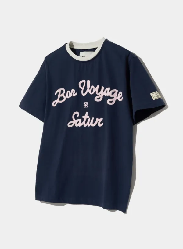 Satur Logo Voyage T-Shirt - Navy Pink
