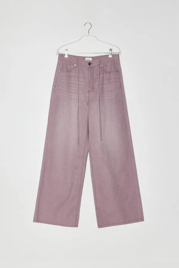DRAWSTRING PIGMENT WASHING DENIM PANTS - LAVENDER