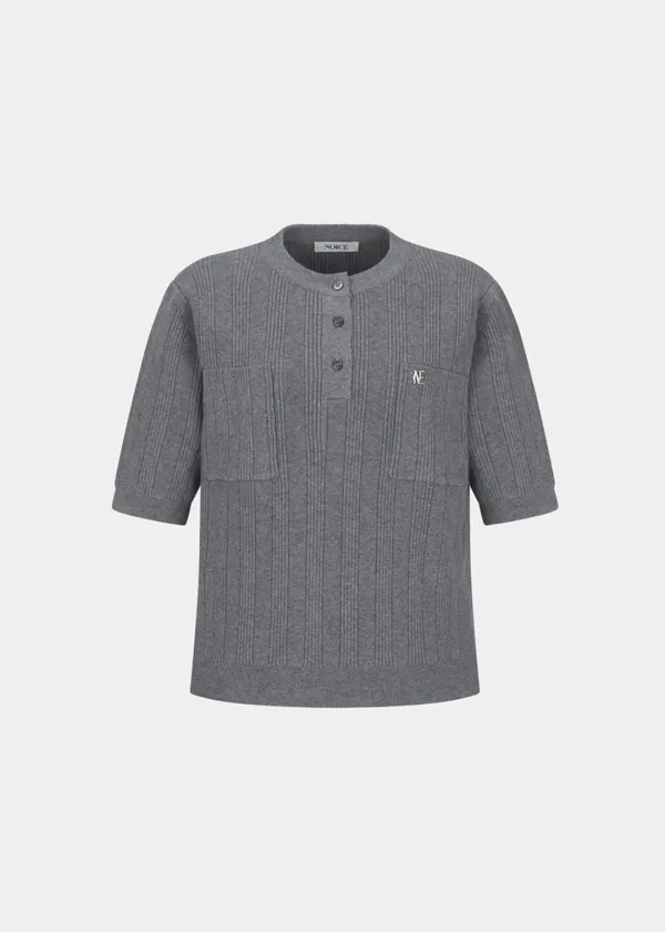 W HENLEY CASHMERE BLEND KNIT TOP - GRAY