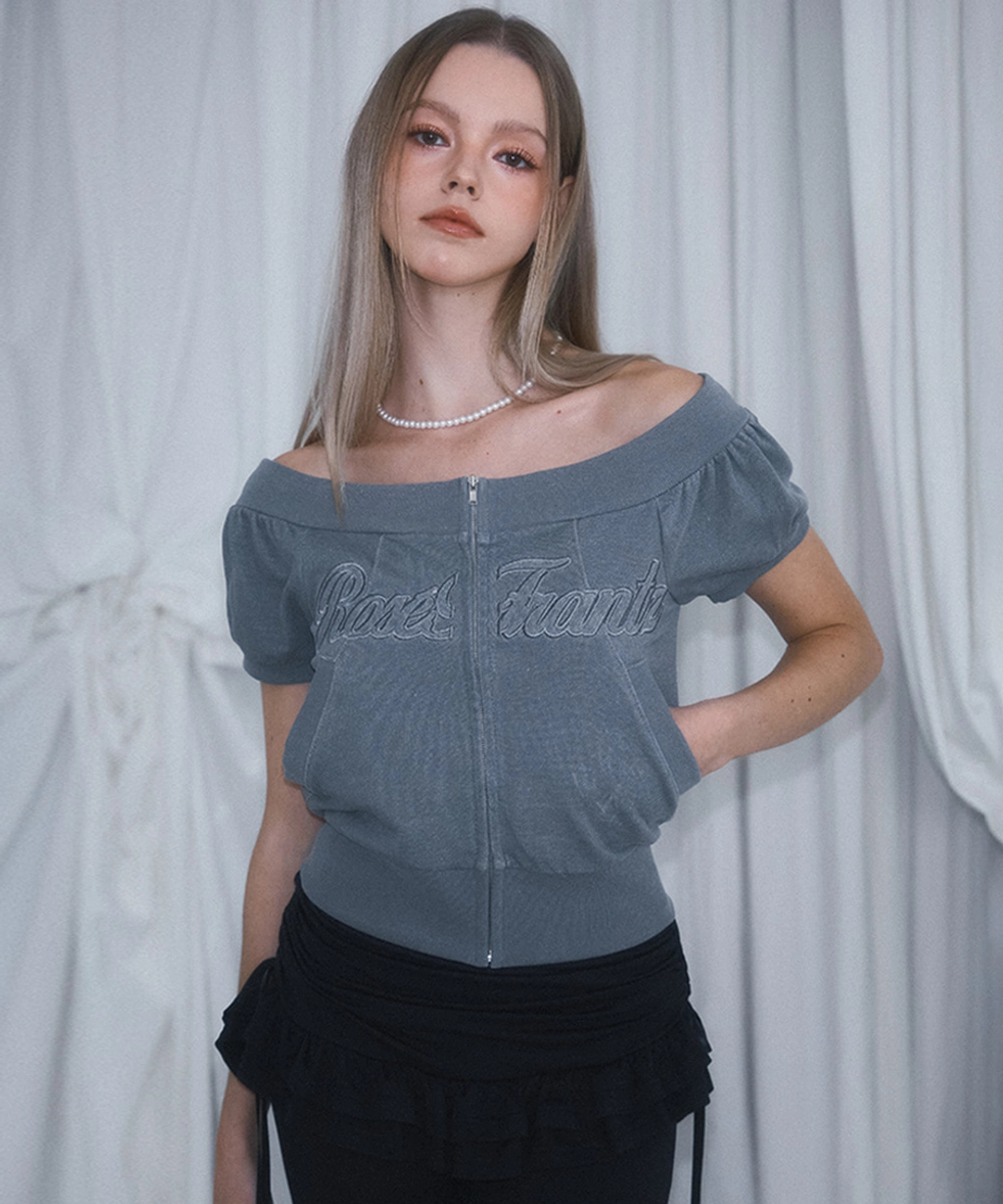 로제프란츠 Pigment Off Shoulder Zip-up [Charcoal] 상품 이미지 2