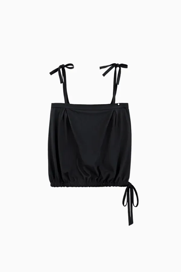 TWO-WAY SHIRRING SLEEVELESS, BLACK