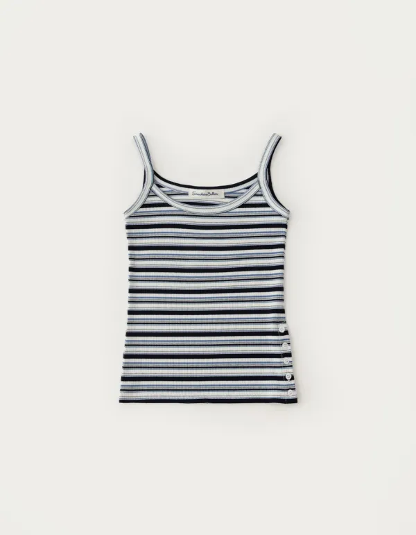 Stripe Side Button Sleeveless - Navy