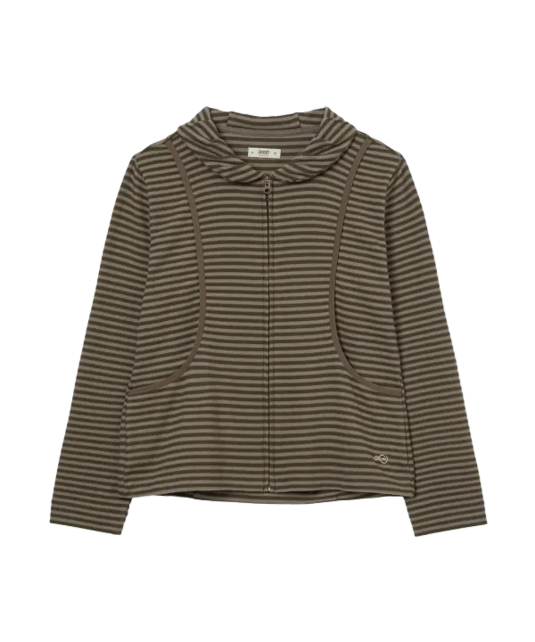 SHAWL COLLAR STRIPE ZIP UP [KHAKI]