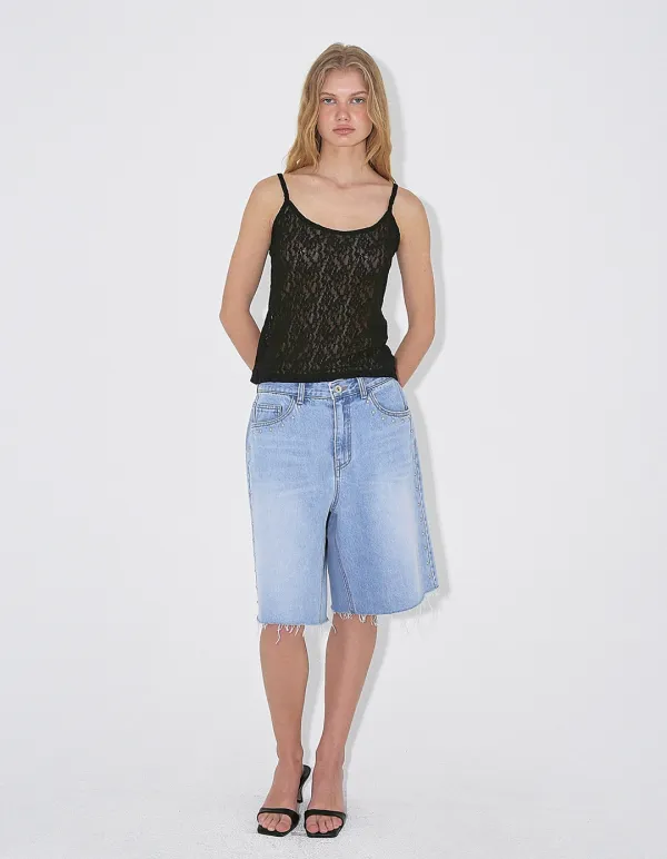 STUDDED BERMUDA JEANS, LIGHT BLUE