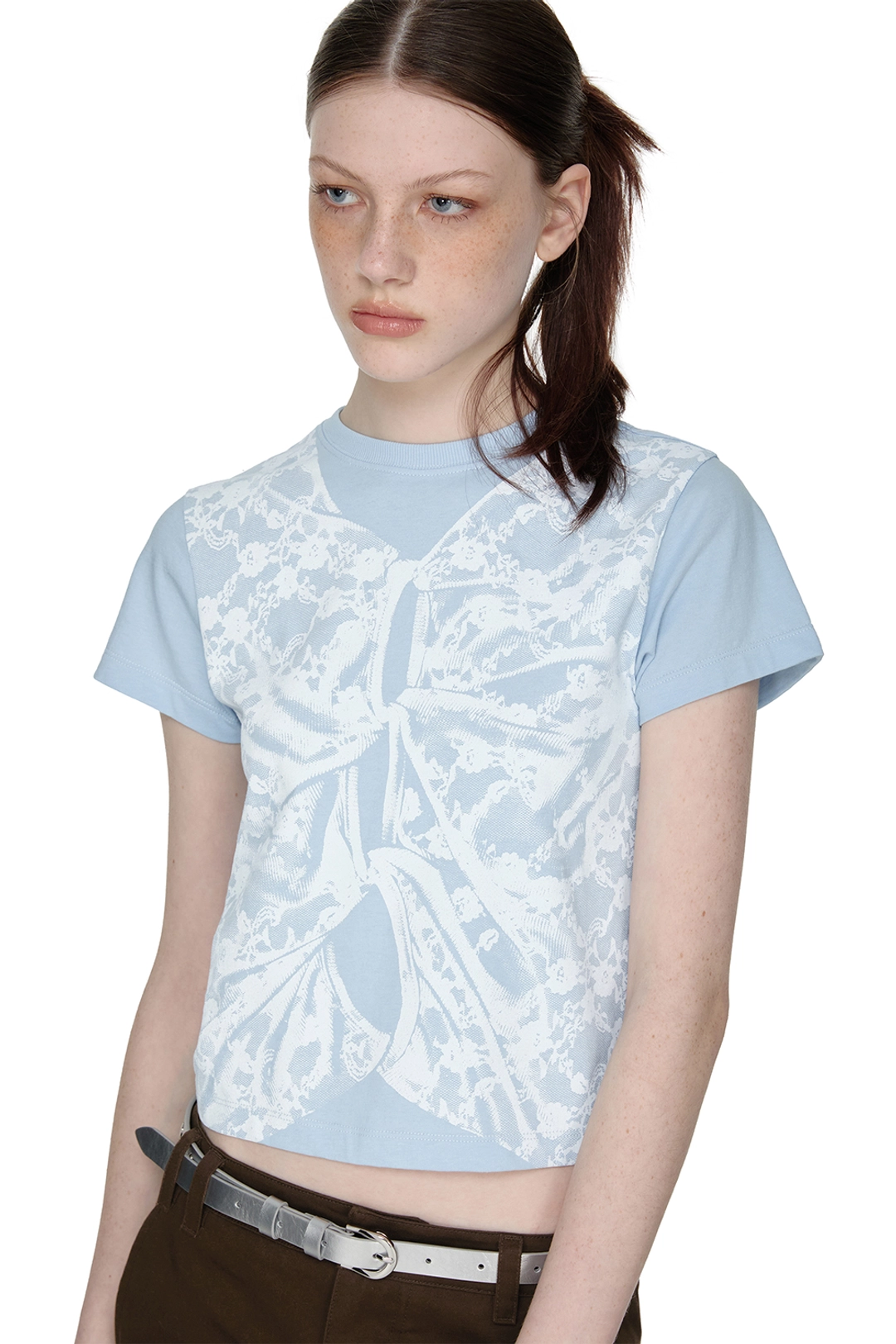 썬번프로젝트 LACE PRINTING LAYERED T-SHIRT, SKY BLUE 상품 이미지 2