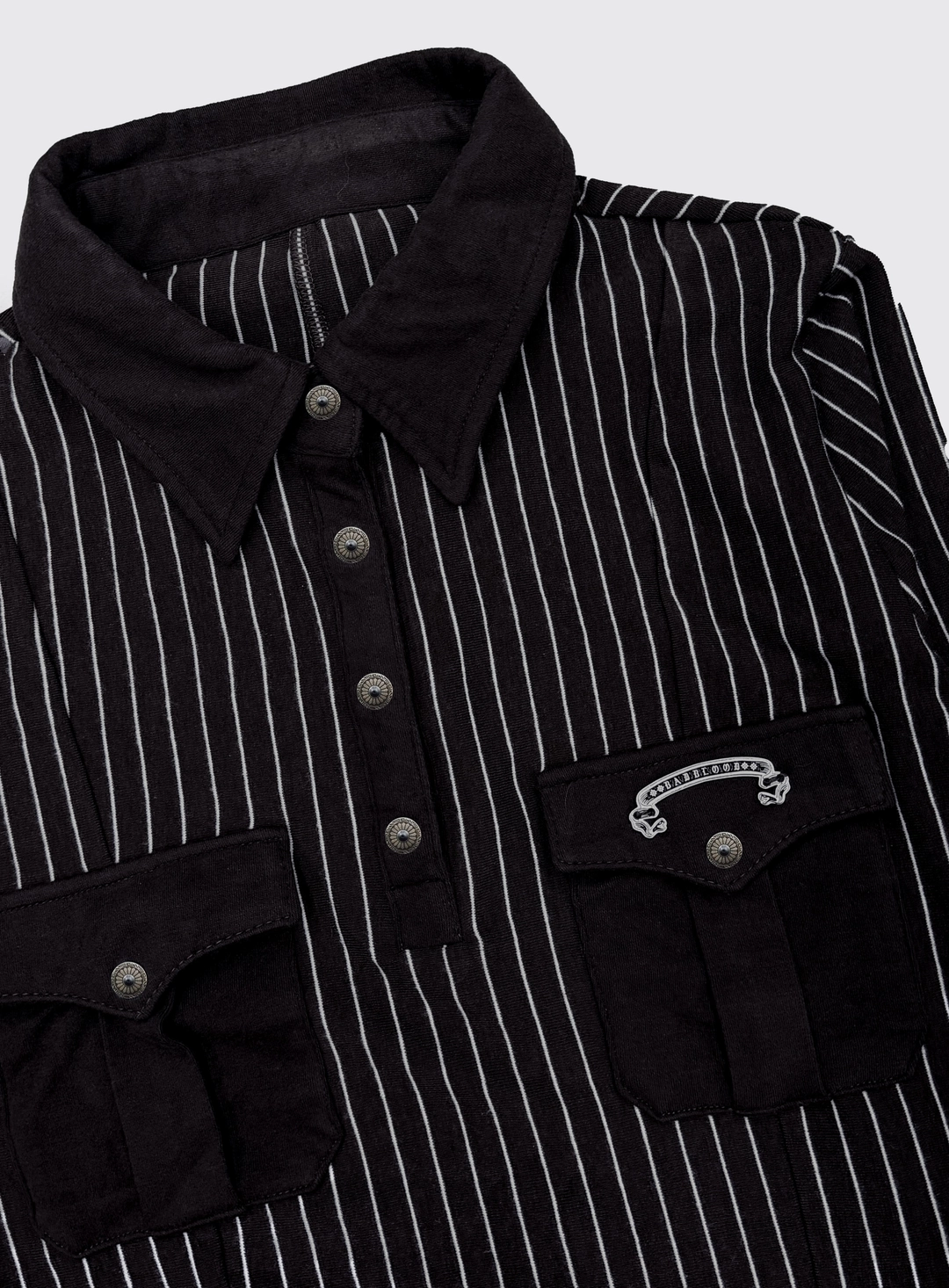 배드블러드 [w-tee26-108] Vintage Jersey Polo 3/4 Sleeve Shirt - Black Stripe 상품 이미지 2