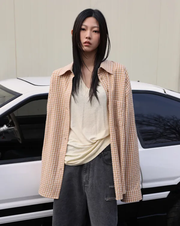 spring seersucker check shirt