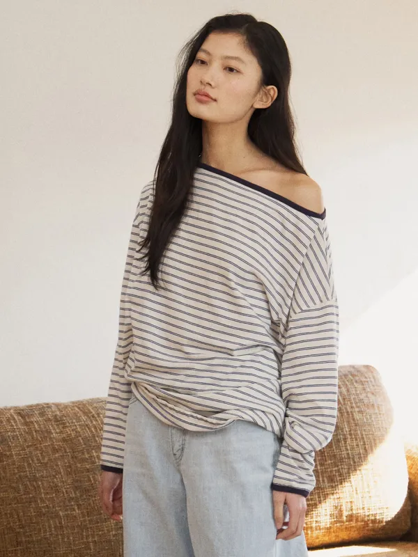 Off-Shoulder Stripe T_(Blue)