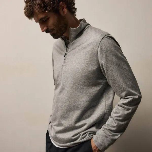 Fine French Terry Half Zip - Heather Grey