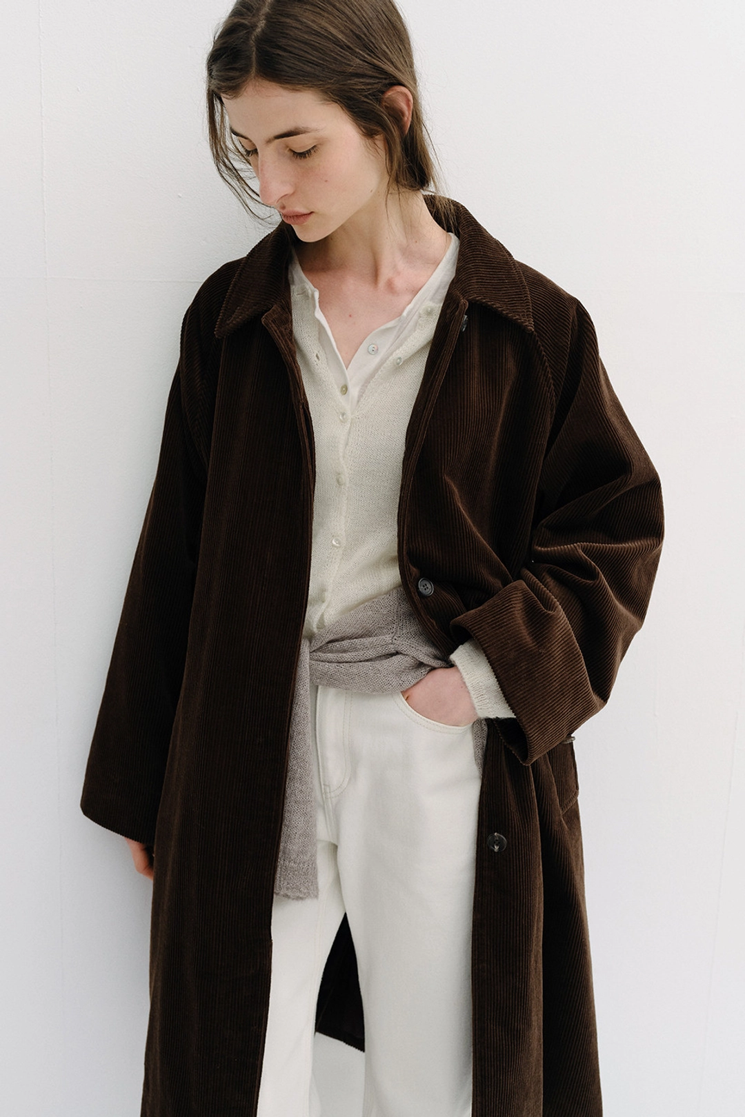 블랭크공삼 padded corduroy balmacaan coat (deep brown) 상품 이미지 1