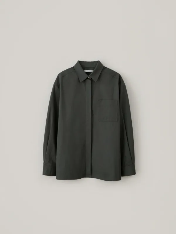 Hidden Button Cotton Shirt - Charcoal