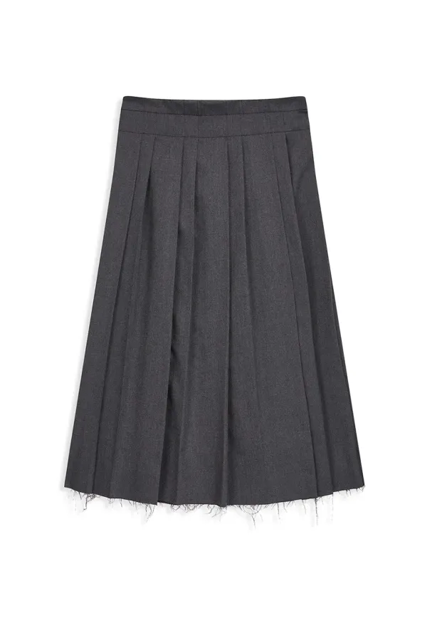 PLEATED WRAP MAXI SKIRT, GRAY