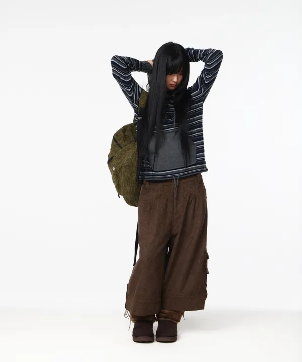 STRIPE KNIT HOODIE NAVY