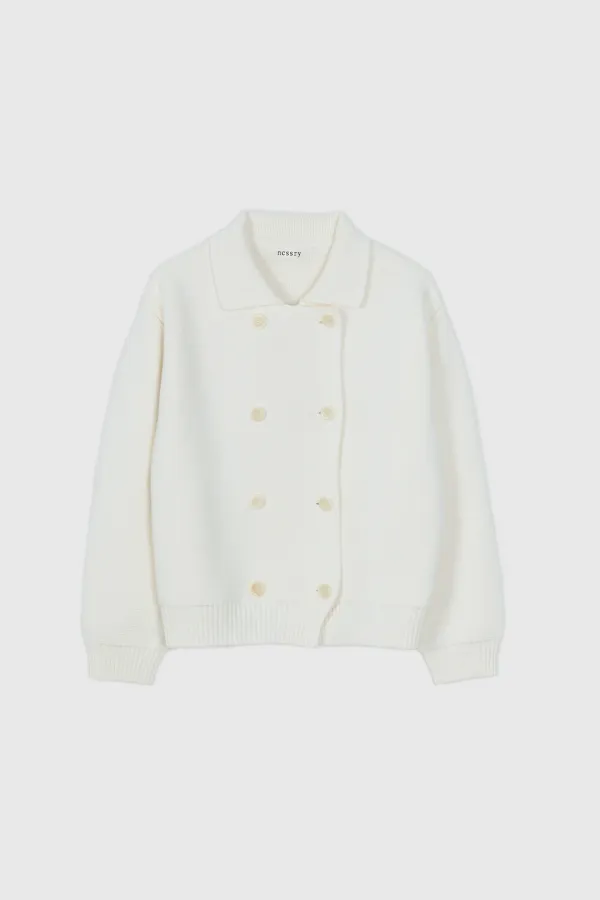 Cotton Double Breasted Knit (Ivory)