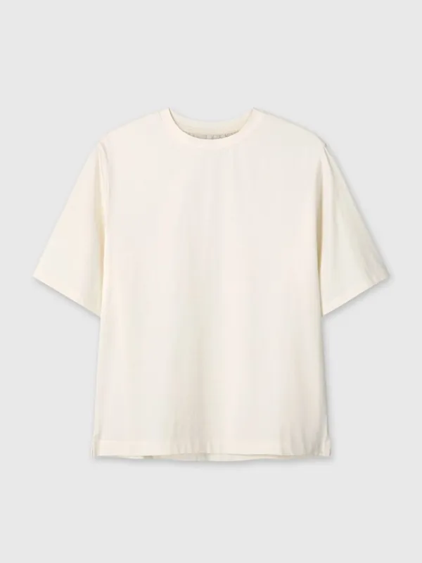 (W) HIGH-DENSITY RELAXED COTTON T-SHIRT_ PALE YELLOW