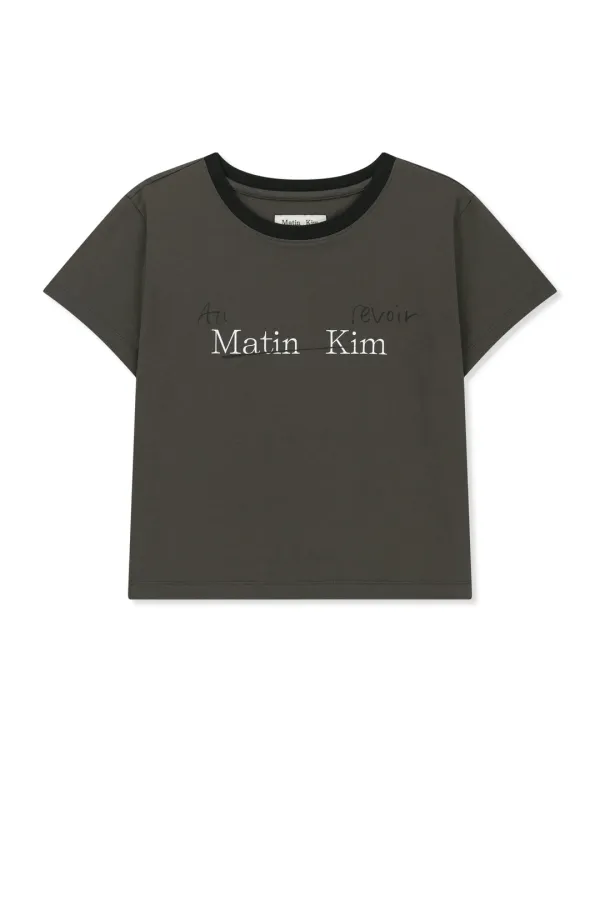 TONAL RIB LOGO CROP TOP IN CHARCOAL