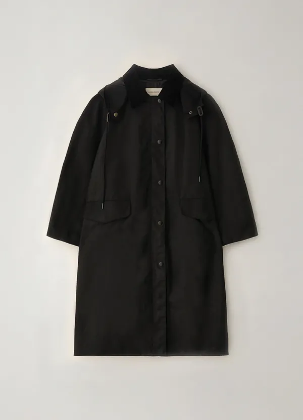 Waxed cotton hooded trench (Black)