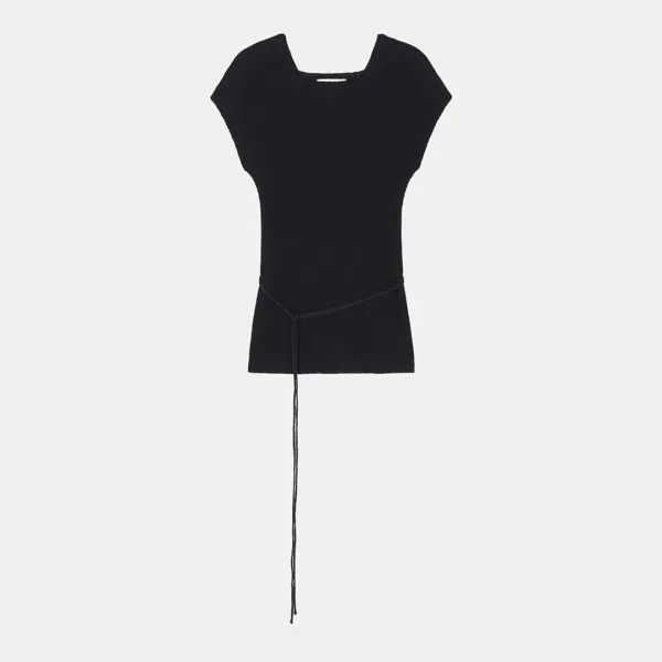 ribbed cap sleeveless knit top (black)