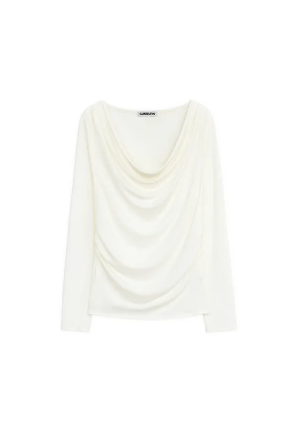 COWL NECK LONG SLEEVE TOP, IVORY