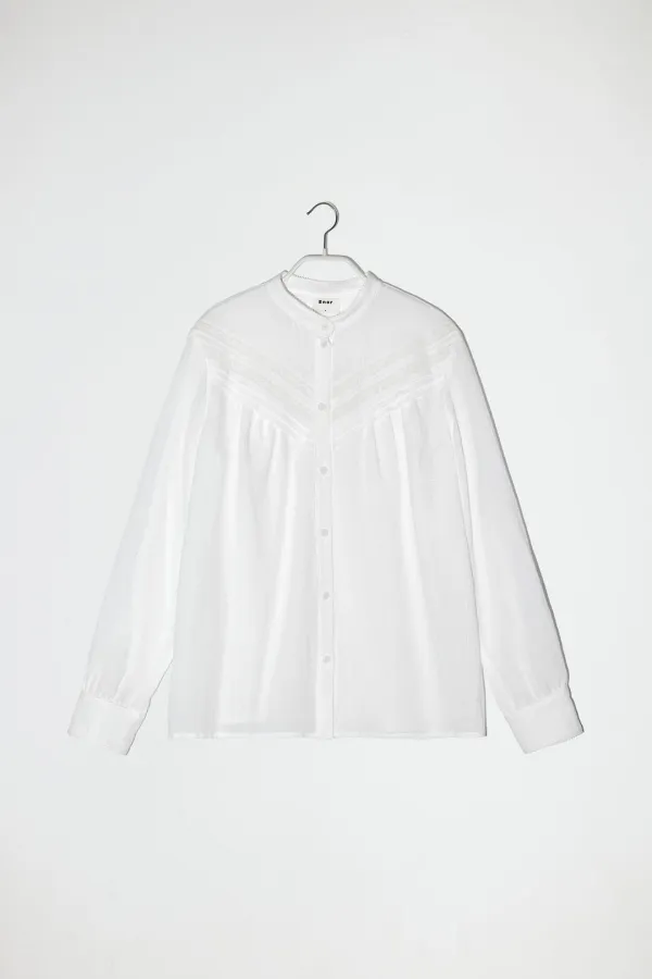 COTTON LACE TUCK BLOUSE - WHITE