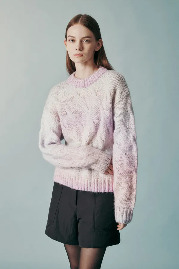 WOOL BLEND CABLE-KNIT TOP SHERBET