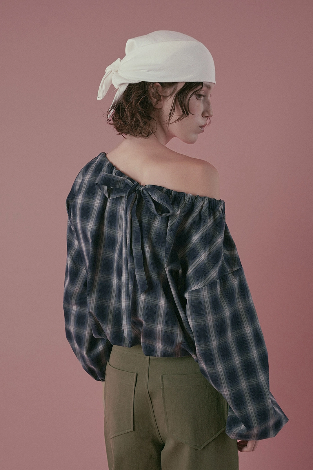 위드아웃썸머 Off ribbon tie blouse_check 상품 이미지 2