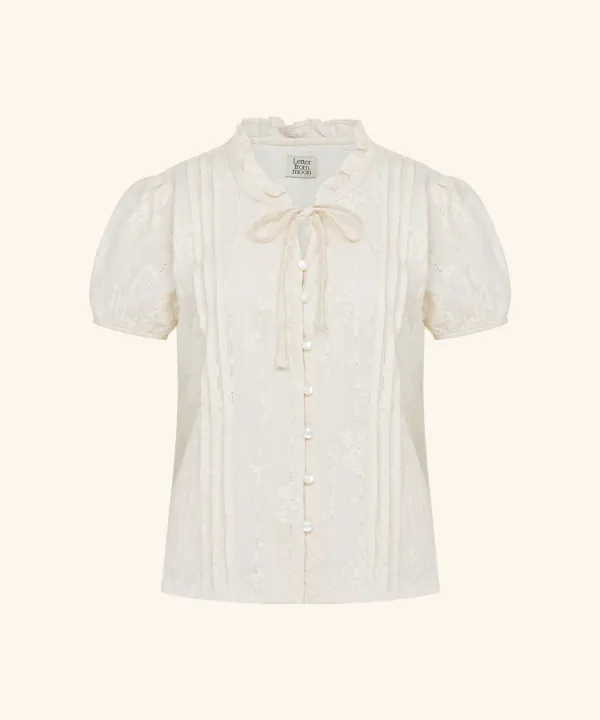 Soap High Neck Ribbon Blouse ( Cream )