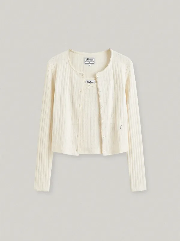 COQUETTE EYELET CARDIGAN SET - CREAM코켓 아일렛 가디건 세트