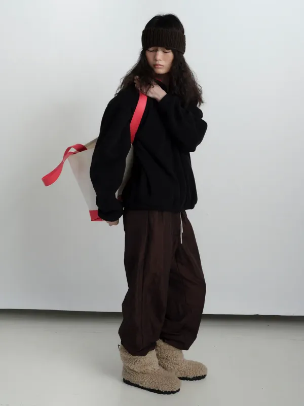 FLUFFY NYLON PANTS IN BROWN
