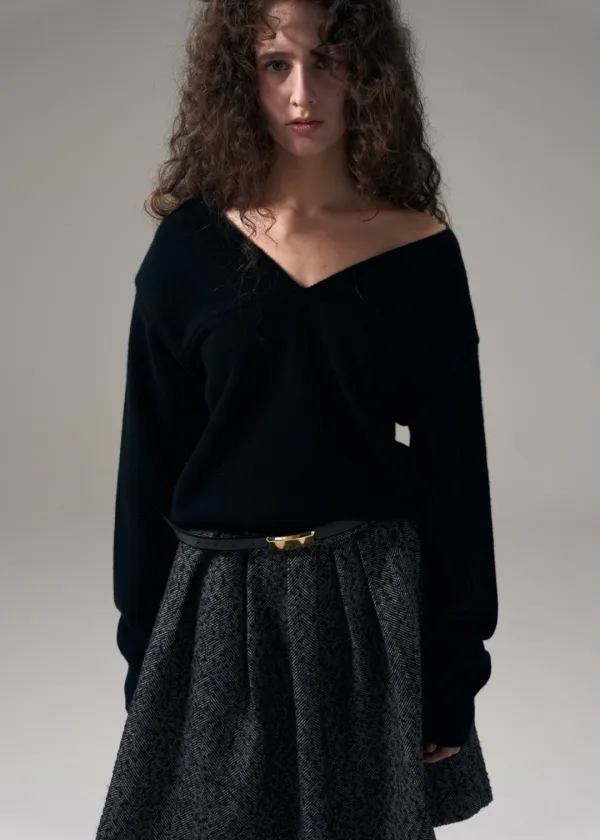 W 2-WAY OFF-SHOULDER WOOL-BLEND KNIT TOP - BLACK