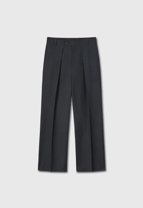 Wool Twill Pleated Wide Trousers_ Carbon Grey