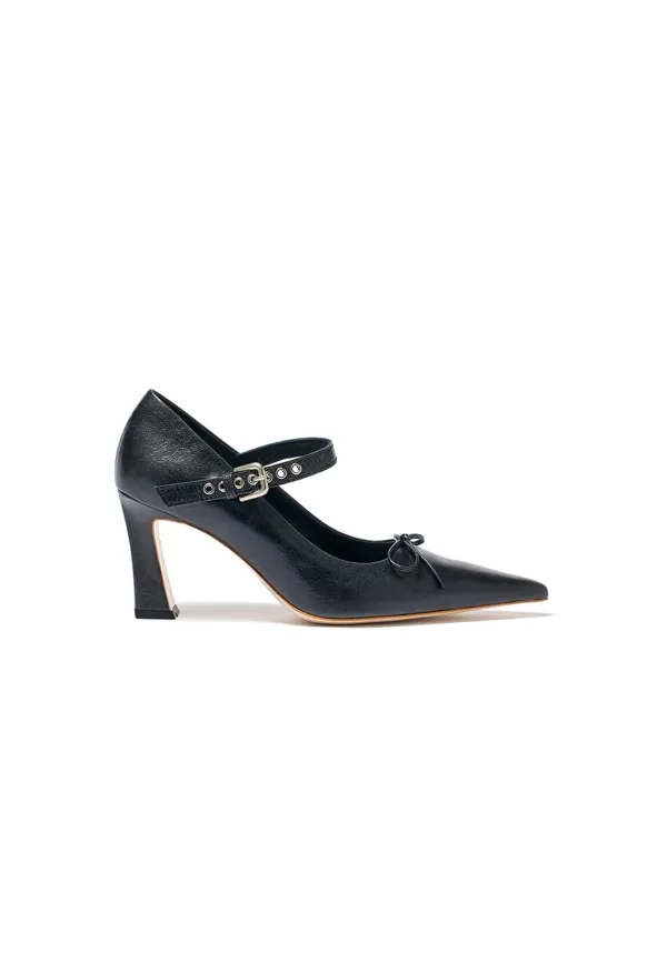 BUCKLE POINTY HEELS, BLACK