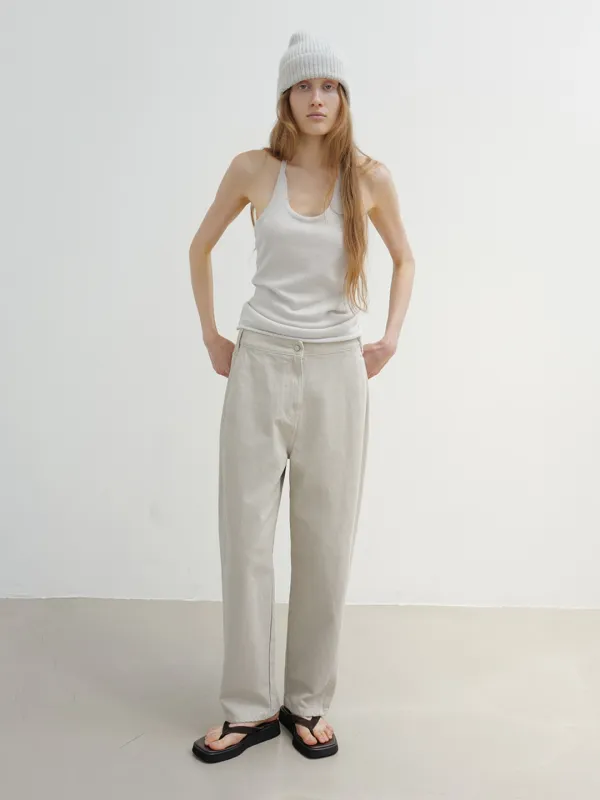 RUNE CURVED DENIM PANTS [LIGHT GREY]
