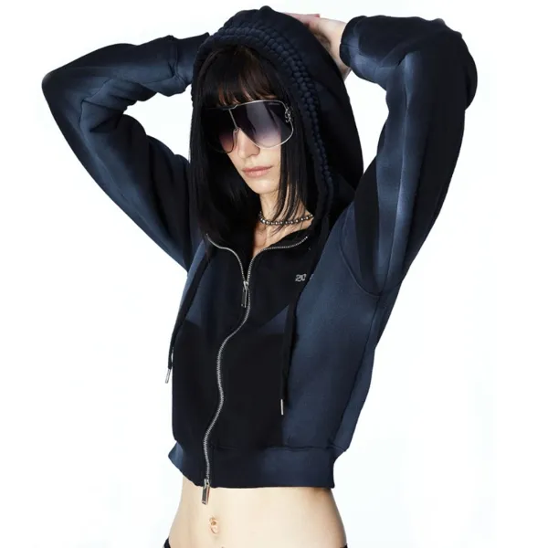 MOSS WASHED HOODIE ZIP UP (BLACK)