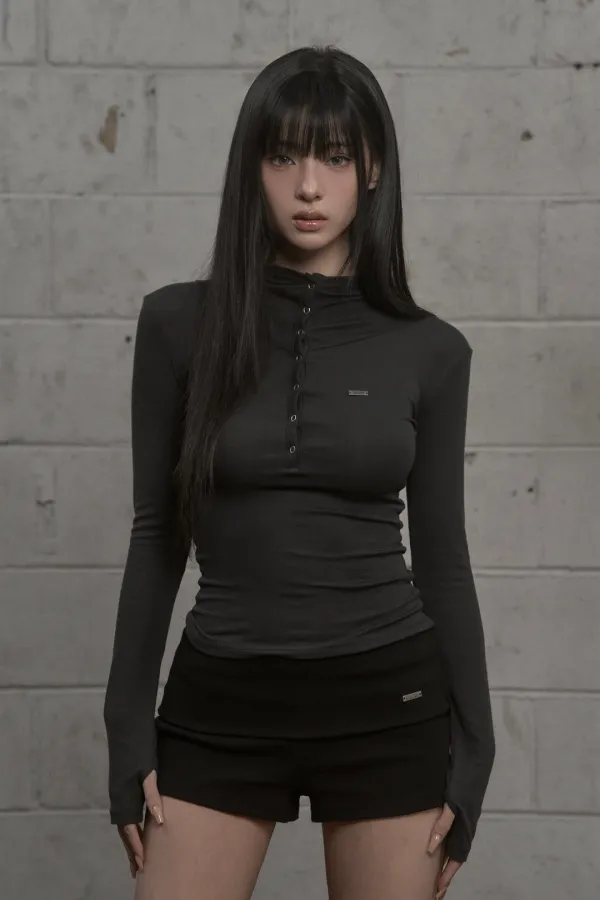 High-neck Hooded Top (charcoal)