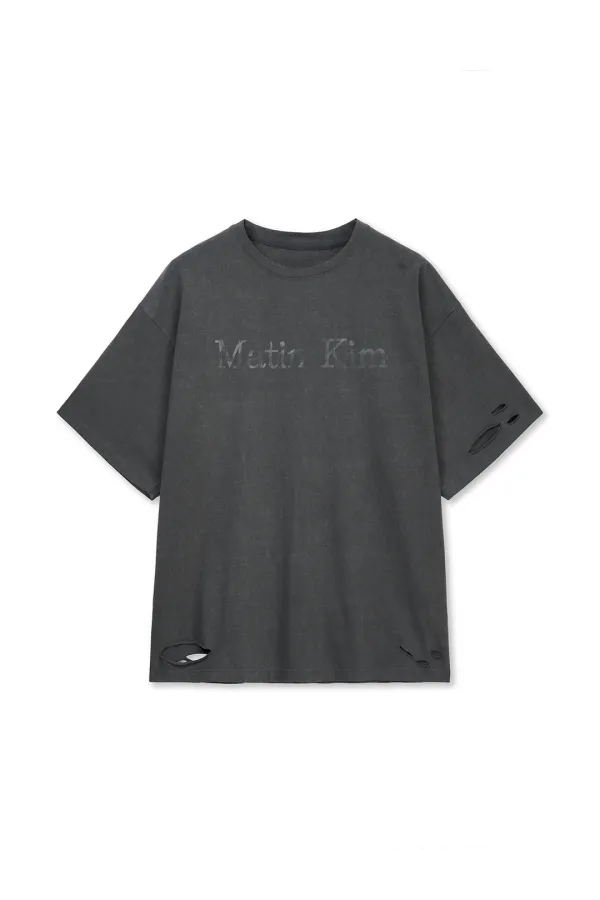 DISTRESSED LOGO TOP IN CHARCOAL
