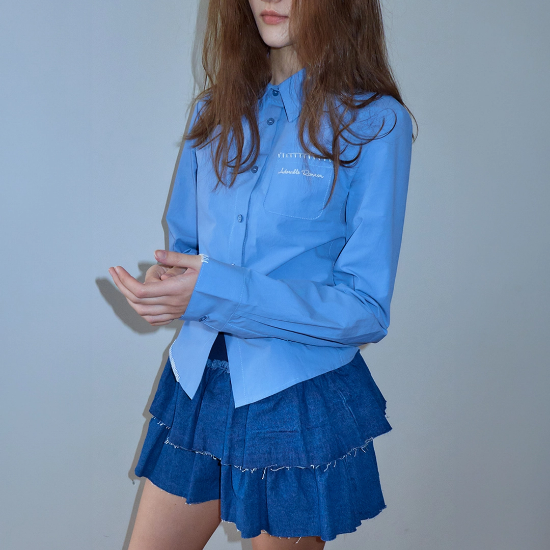 론론 CONTRAST HAND STITCH POINT SLIM FIT SHIRT BLUE 상품 이미지 2