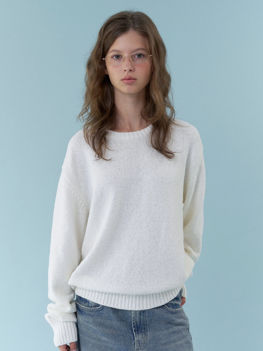 헤더먼트 oversize boucle round knit (white) 상품 이미지 1