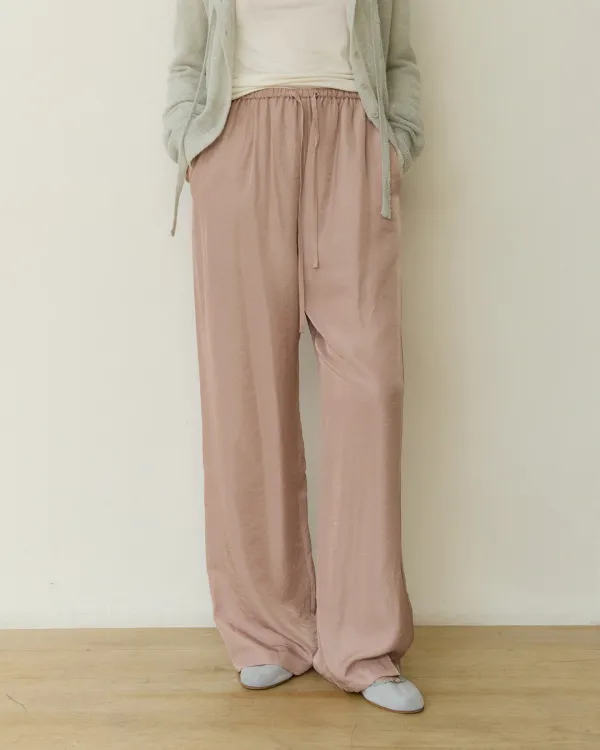 Sheer maxi wide banding pants - ash pink
