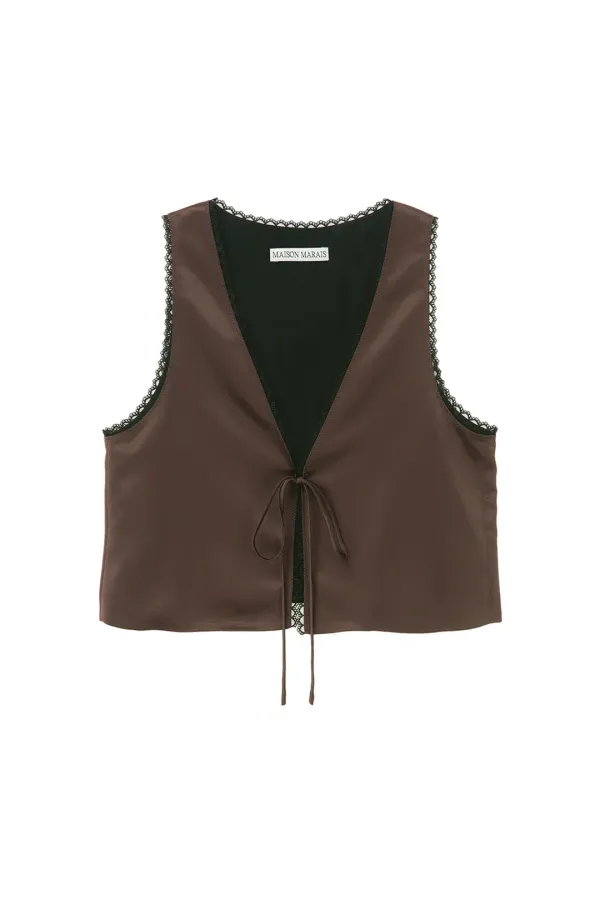 Ribbon Vest In Satin, Brown