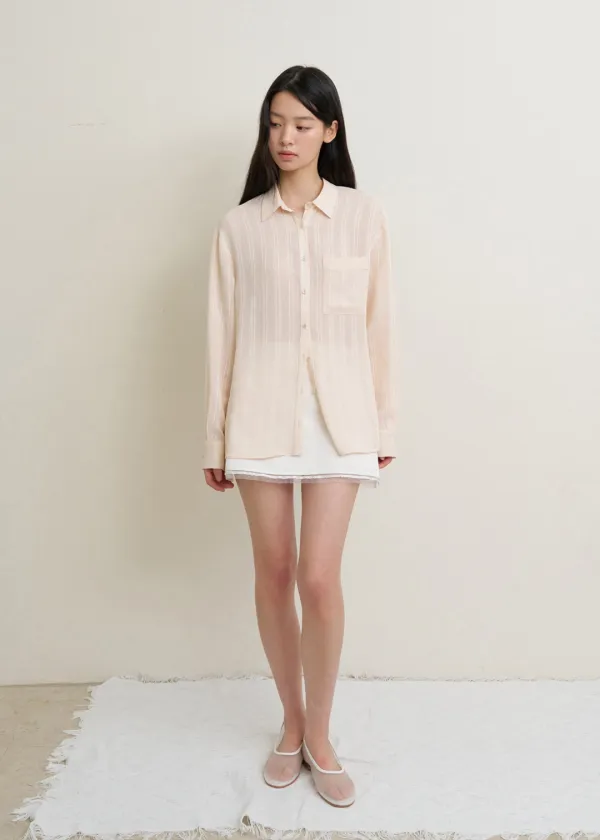 [Exclusive]Terry Stripe Shirt(fabric by Japan)(Coral Pink)