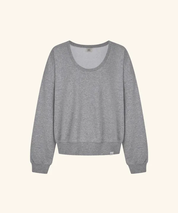 Letters Deep U-Neck Sweatshirt (Melange Grey)