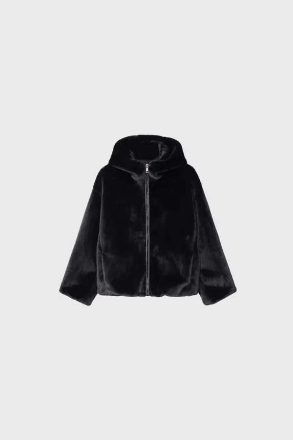 Fur hooded jumper (black)
