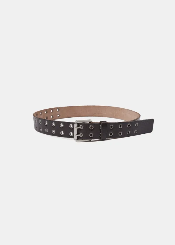 VINTAGE DOUBLE EYELET LEATHER BELT (BROWN)