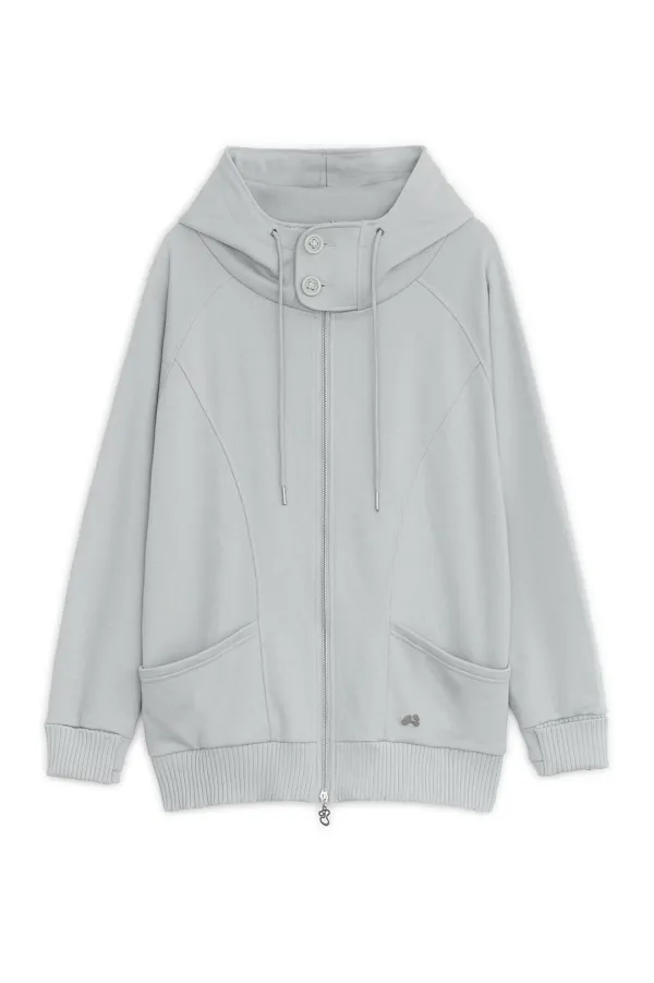 High-neck loose hoodie zip-up (Graish blue)